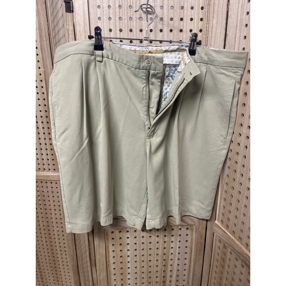 Tommy Bahama Mens 100% Silk Pleated Shorts Khaki Tan Size 40 Luxury Resortwear